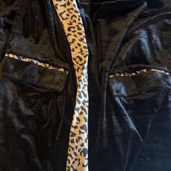 gigio Womens‎ Velvet Duster Cardigan With Leopard Trim kimono with pockets maxi - Picture 4 of 4